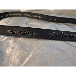 Womens Leather Belt With Hand Designed Glass Beading Detail Signed  SIZE 34